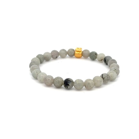 24K Yellow Gold Money Bag Lucky Bracelet Labradorite Gemstones 6mm - Picture 4 of 5